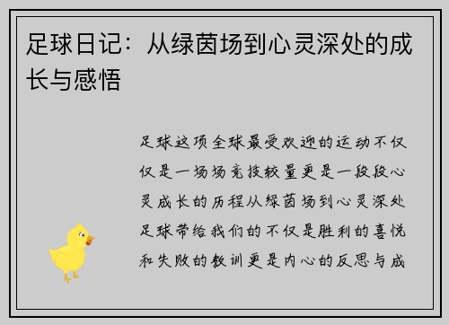 足球日记：从绿茵场到心灵深处的成长与感悟