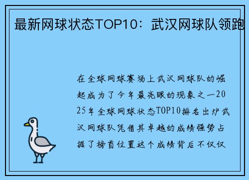 最新网球状态TOP10：武汉网球队领跑