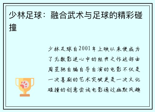 少林足球：融合武术与足球的精彩碰撞