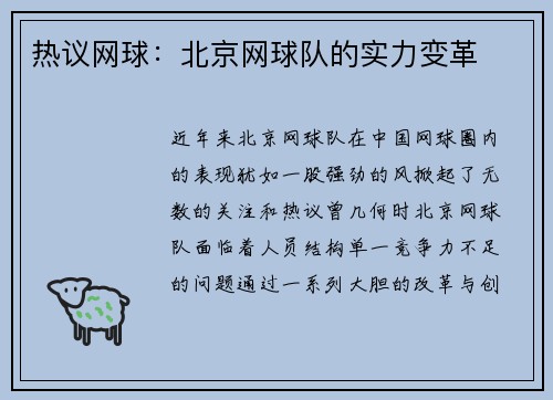 热议网球：北京网球队的实力变革