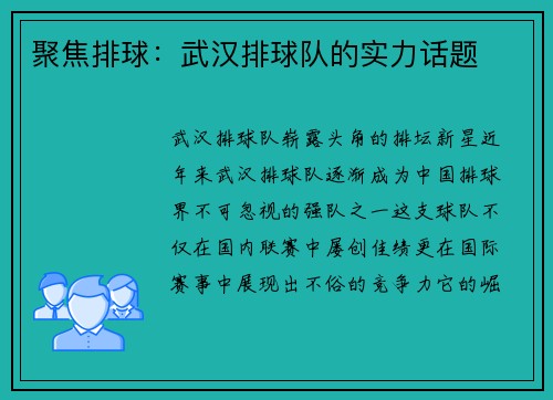 聚焦排球：武汉排球队的实力话题