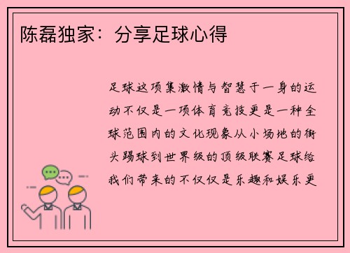 陈磊独家：分享足球心得